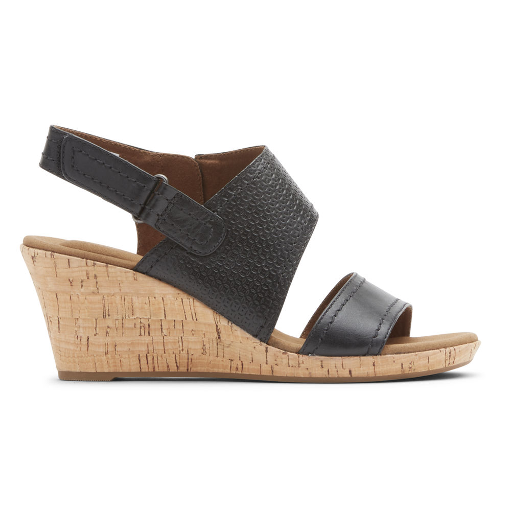 Rockport Womens Sandals Black - Briah Asymmetrical 2-Piece - UK 915-QZMJPL